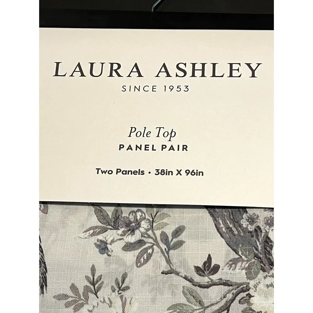 Laura Ashley Belvedere Peacock Curtains 2 Panels Navy Blue Green Ivory 38”x 96”